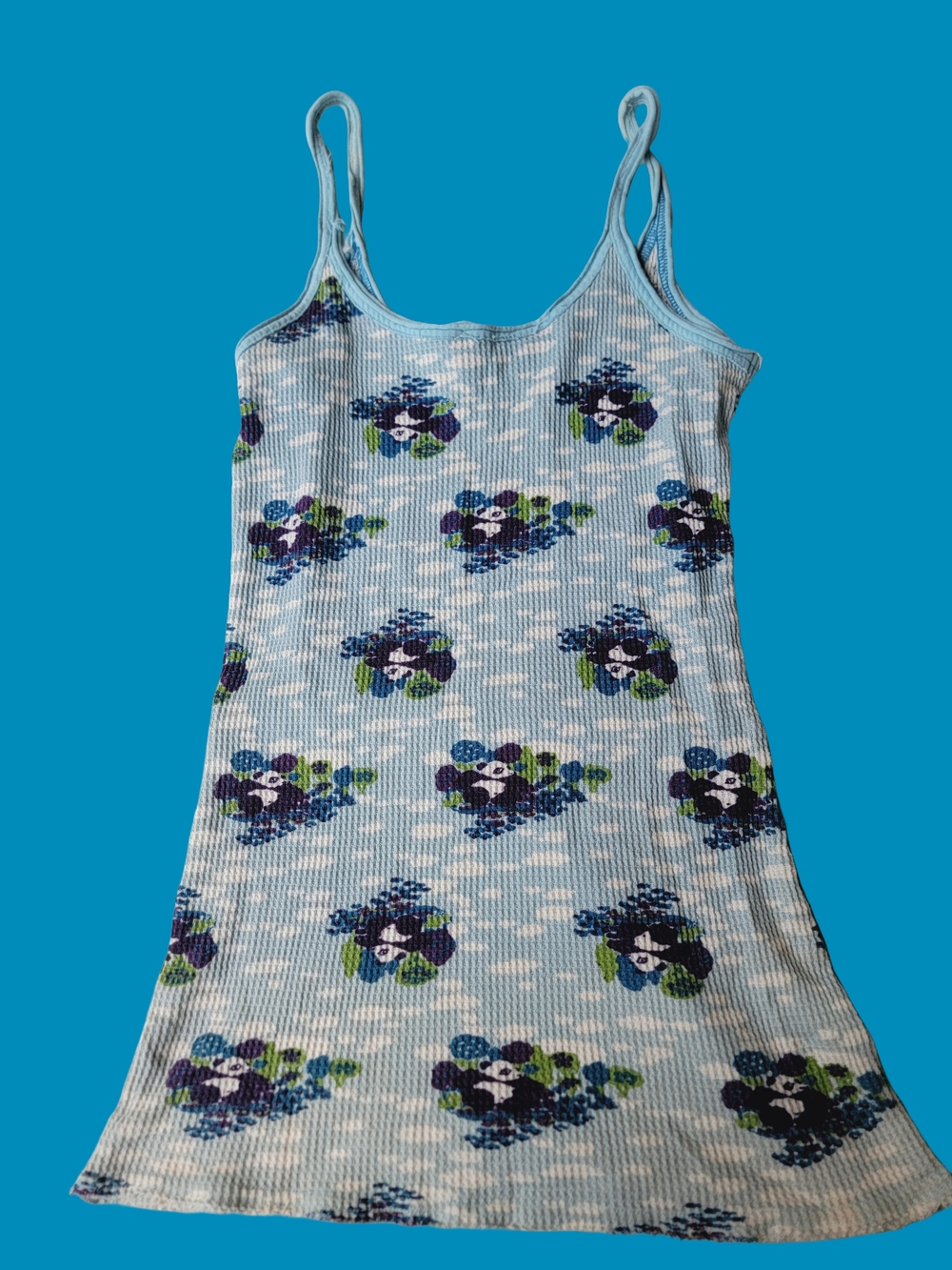OG vtg Y2k Free People Waffle Knit Panda Print Thermal Cami Tank Top